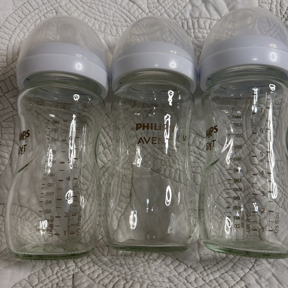 Phillips Advent Glass Baby Bottles 8 Fluid Oz Lot Of 3 Natural Response Nipples